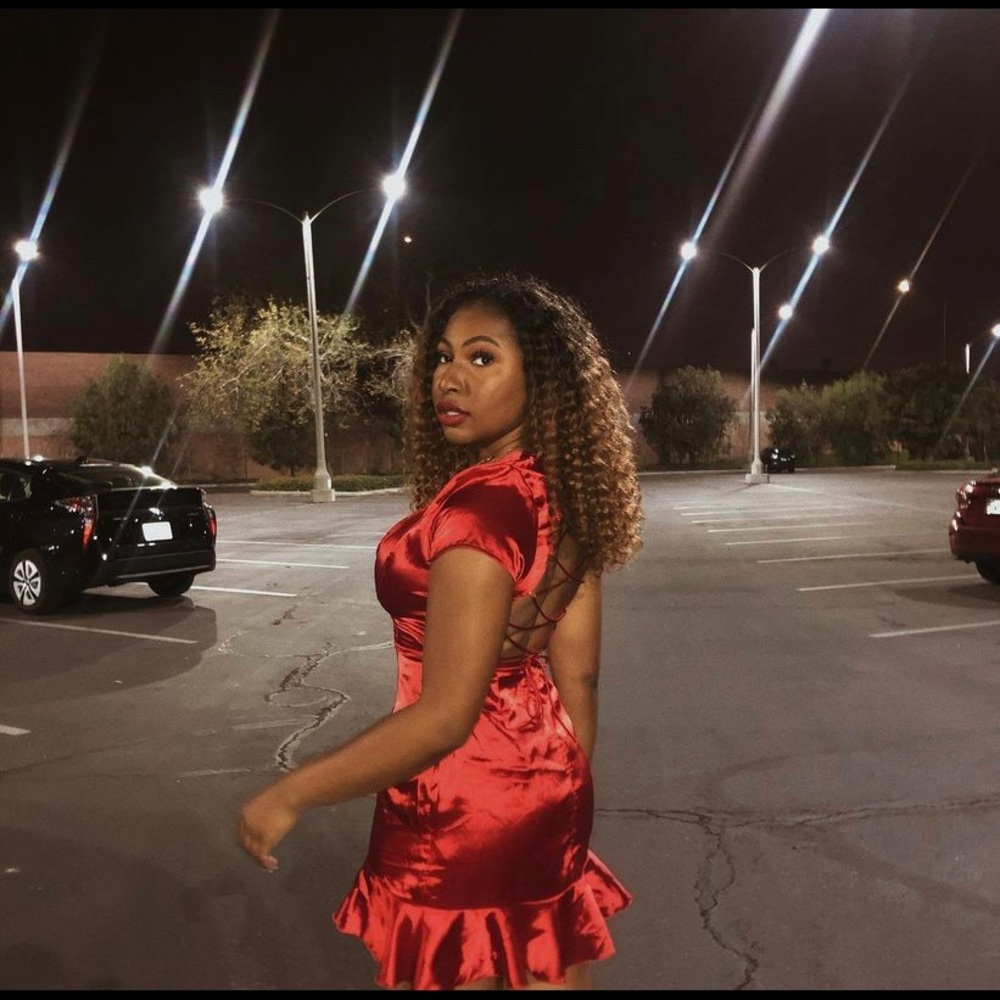 Red silk Pretty Little Things dress